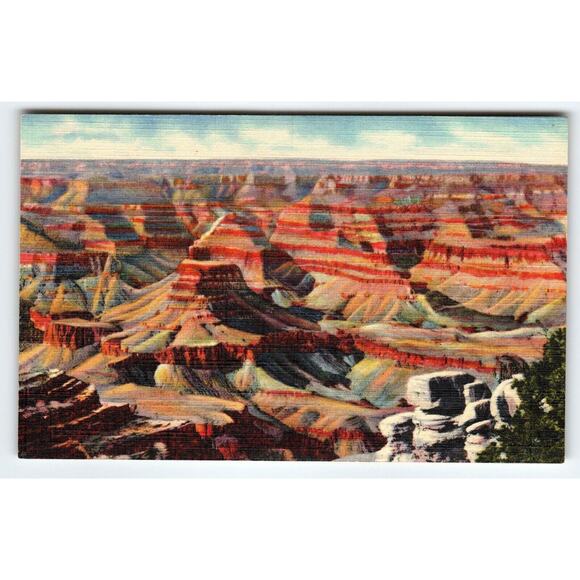 Grand Canyon View From El Tovar Hotel Arizona Linen Postcard Curt Teich Unused - Picture 1 of 2